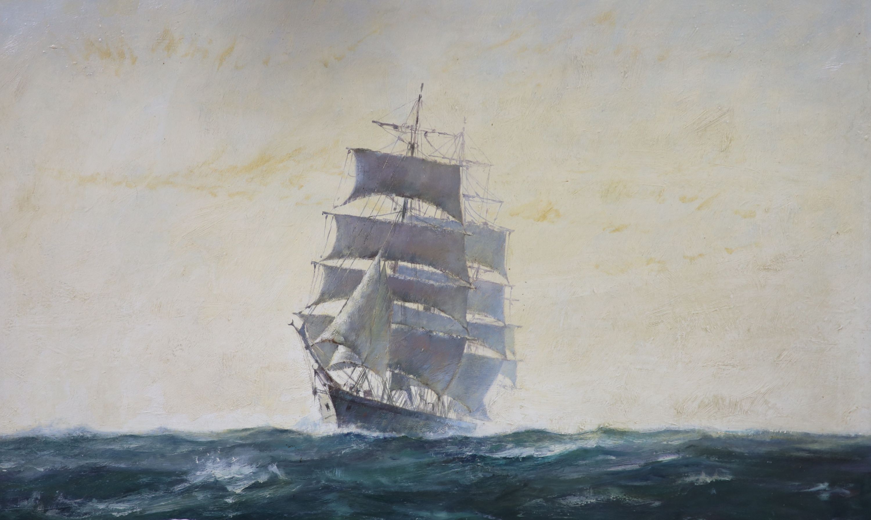John Ross, oil on canvas clipper at sea, signed, 70 x 105cm.